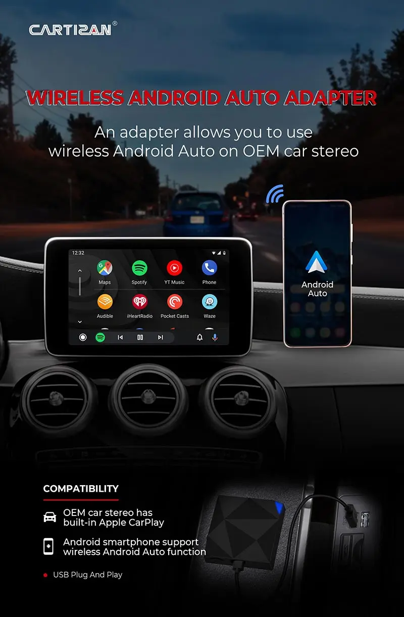 Convert the factory wired CarPlay to wireless Android auto Adapter