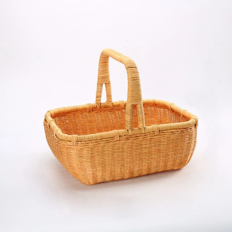 Natural brown wicker woven rattan wicker picnic baskets with lid and handle