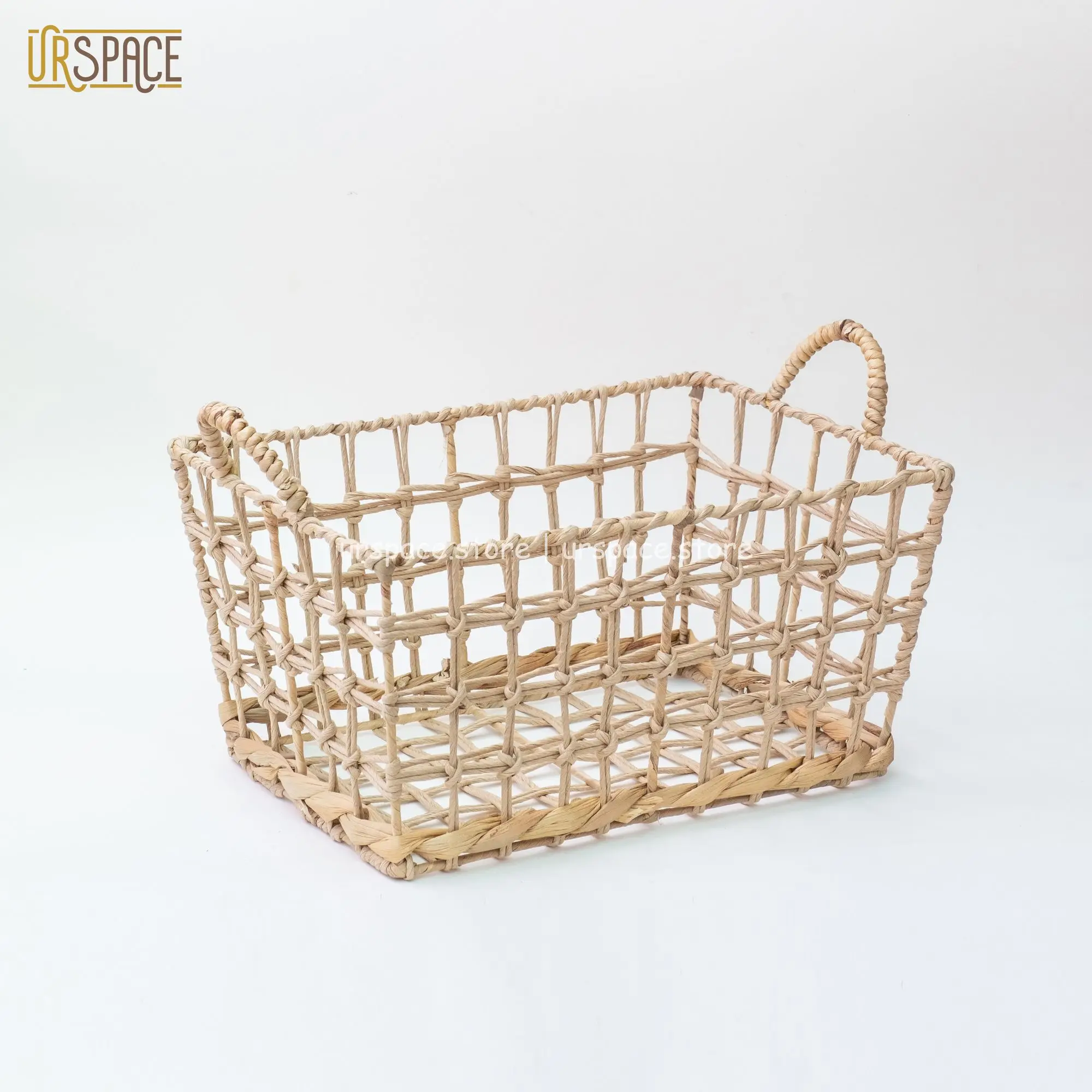 Design nature color thick braids durability basket with handle Rectangular Hand-woven Water Hyacinth Storage Basket from Vietnam