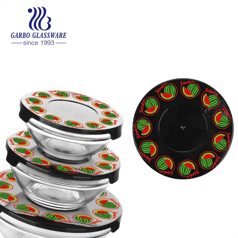 Luxury 5pcs Glass Bowl Set Hot Sale Round Home Decor Clear Heat Resistant With Lid Fruit Salad Food Kitchen Glass Bowl Cookware