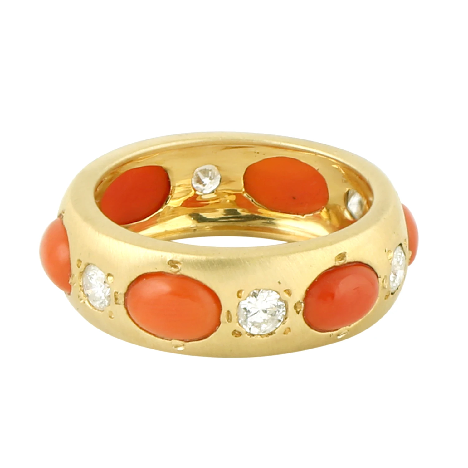18k Yellow Gold Coral Diamond Band Ring Wholesale Jewelry