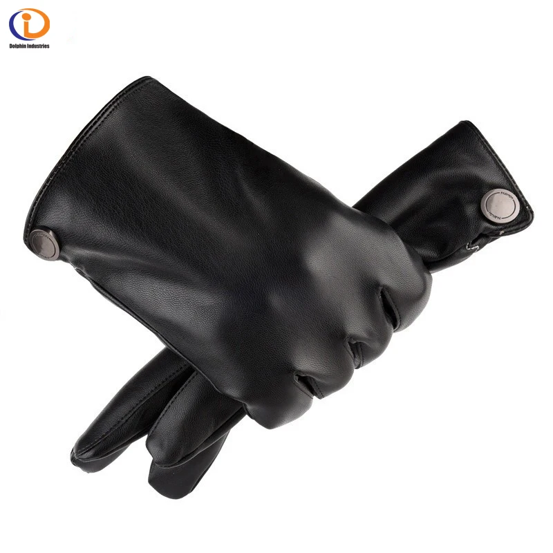 Men Pu Leather Fleece Lined Gloves Waterproof Warm Winter Driving Motorcycle Touch Screen Leather Gloves