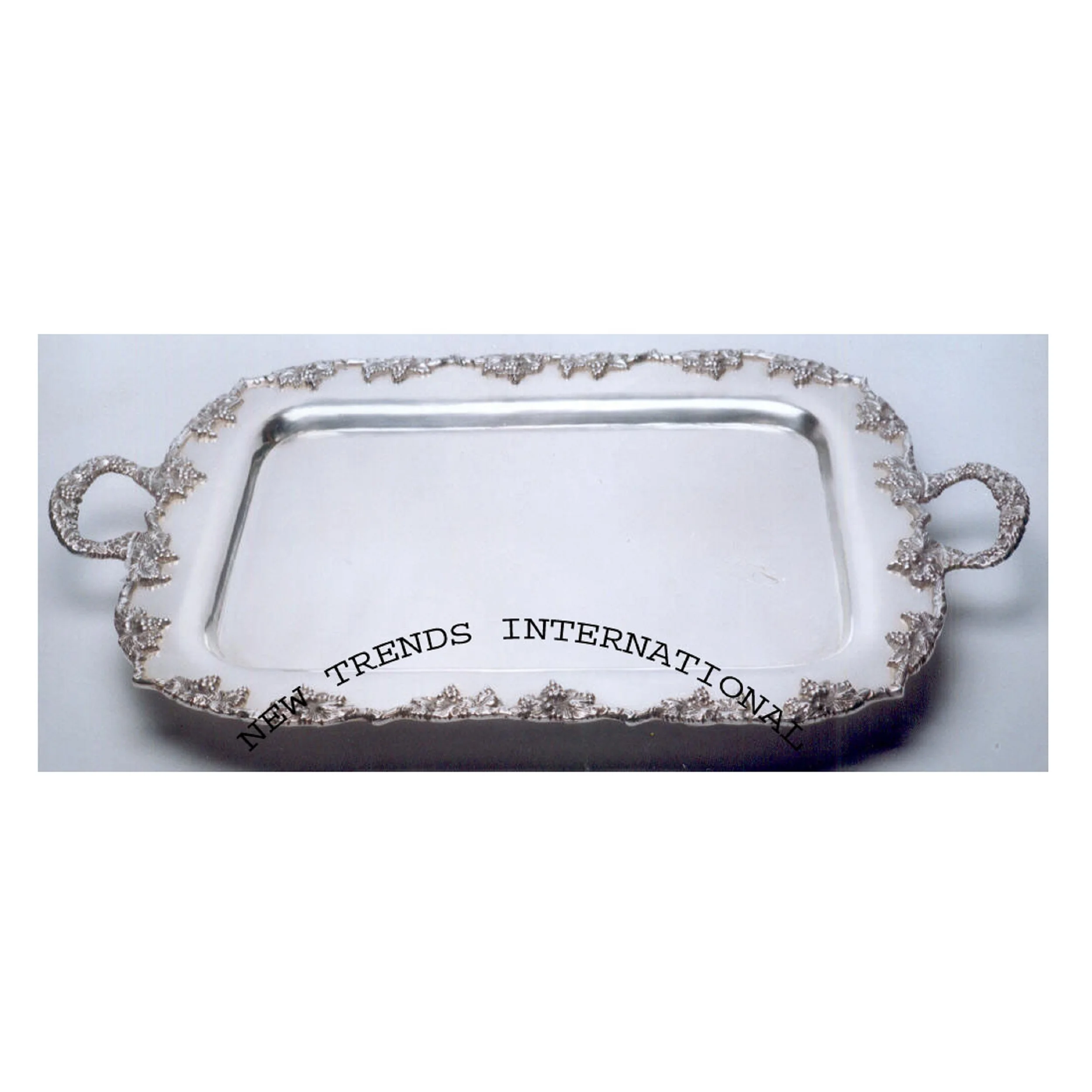 Античный художественный декор декоративный цветочный посеребренный латунный сервировочный поднос для настольного декора