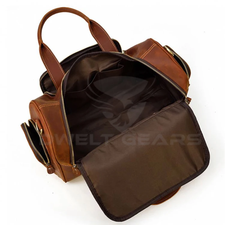 Latest Fashion Simple High Capacity 100% Genuine Leather Duffle Bag Large Capacity Unisex Travel Bag Zipper Closure Customizable