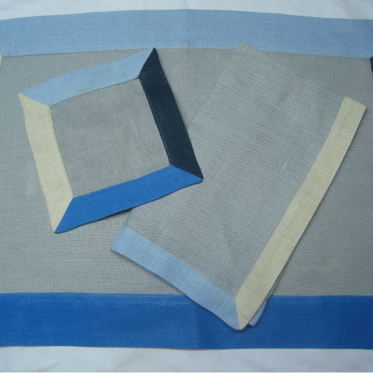 
Blue border linen napkin,cocktail, placemat set 