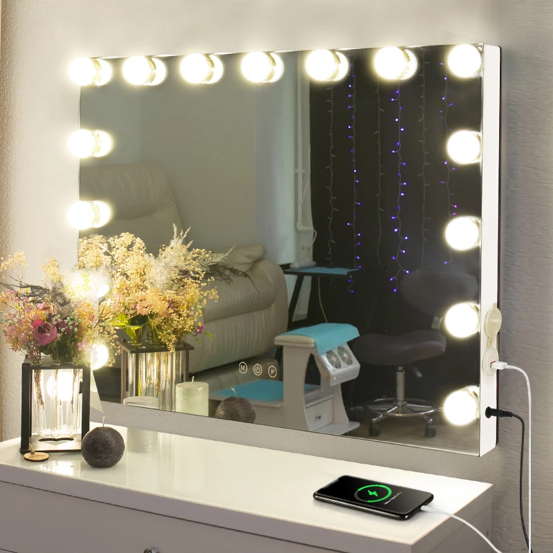 Производители макияжа 15 лампочек Профессиональный оптовый столик под раковину Голливуд роскошное умное зеркало Gmm2010
