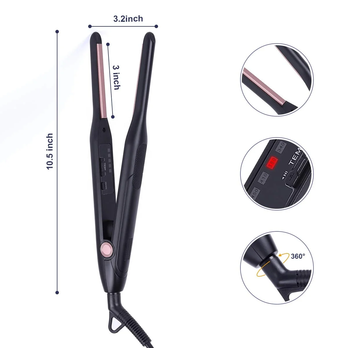 Small Flat Iron Professional 1/3 inch Plate Short Hair Beard & Pixie Cut Instant Heat up Dual Voltage Hair Straightener