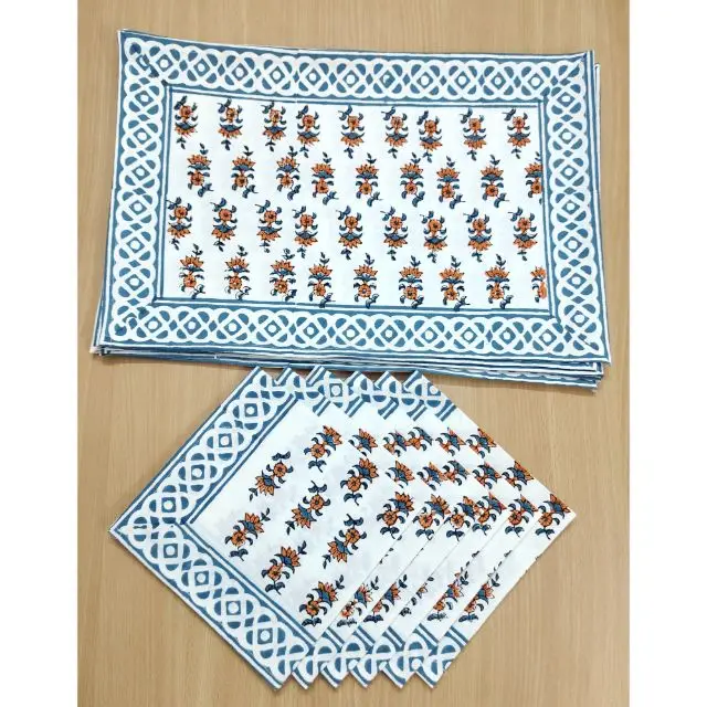 Индийский ручной блок печатных хлопок холст коврик набор настольная дорожка из 12 с 6 салфеток и круглые скатерти на стол для дома декоративные кухня