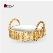 LIZA Round Water-hyacinth Tray Basket with Handles and Fabric Liner (set of 2)