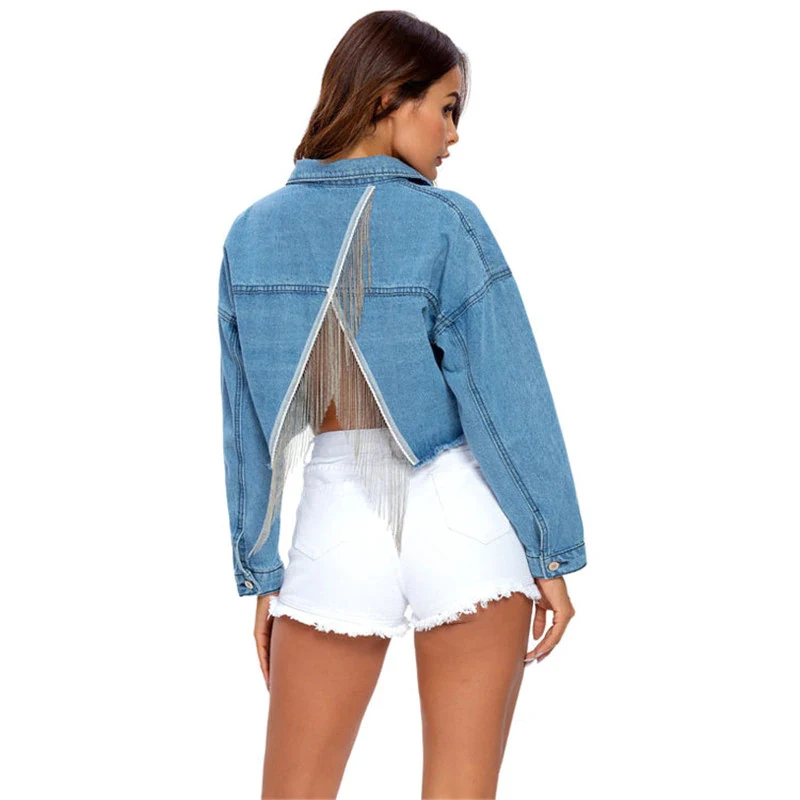 
Custom Logo Pattern Women Long Sleeve Jean Denim Coat Jacket Wholesale for Lady Spring Summer Female clothing XS-L 