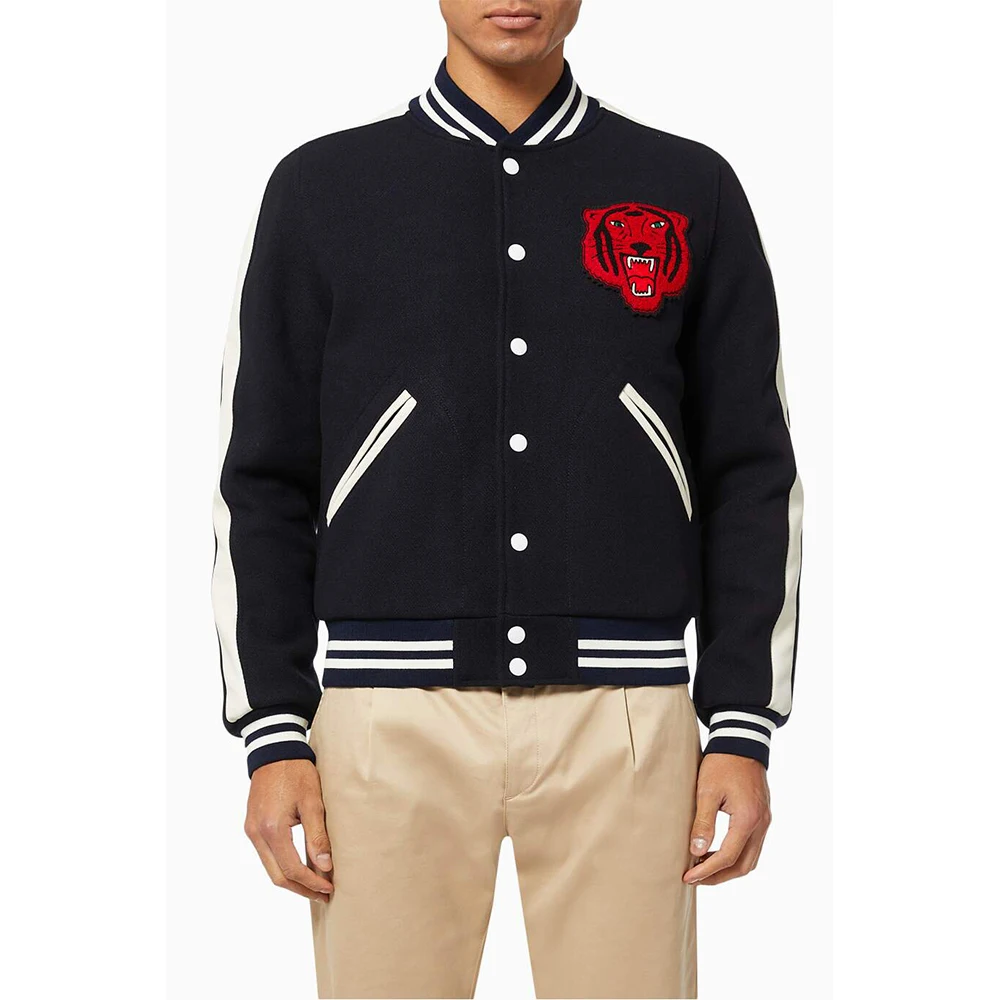 Tiger Patch Varsity Jacket in Wool Blend Wholesale High Quality Varsity Jacket  Designer Men Fashion Outdoor Plain Casual
