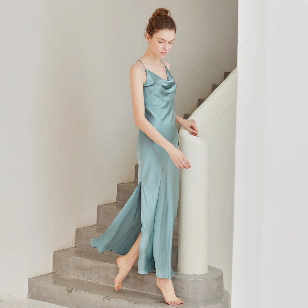 Rouge Green Long Party Silk Dress Sexy Mulberry long Silk Maxi slip Dress