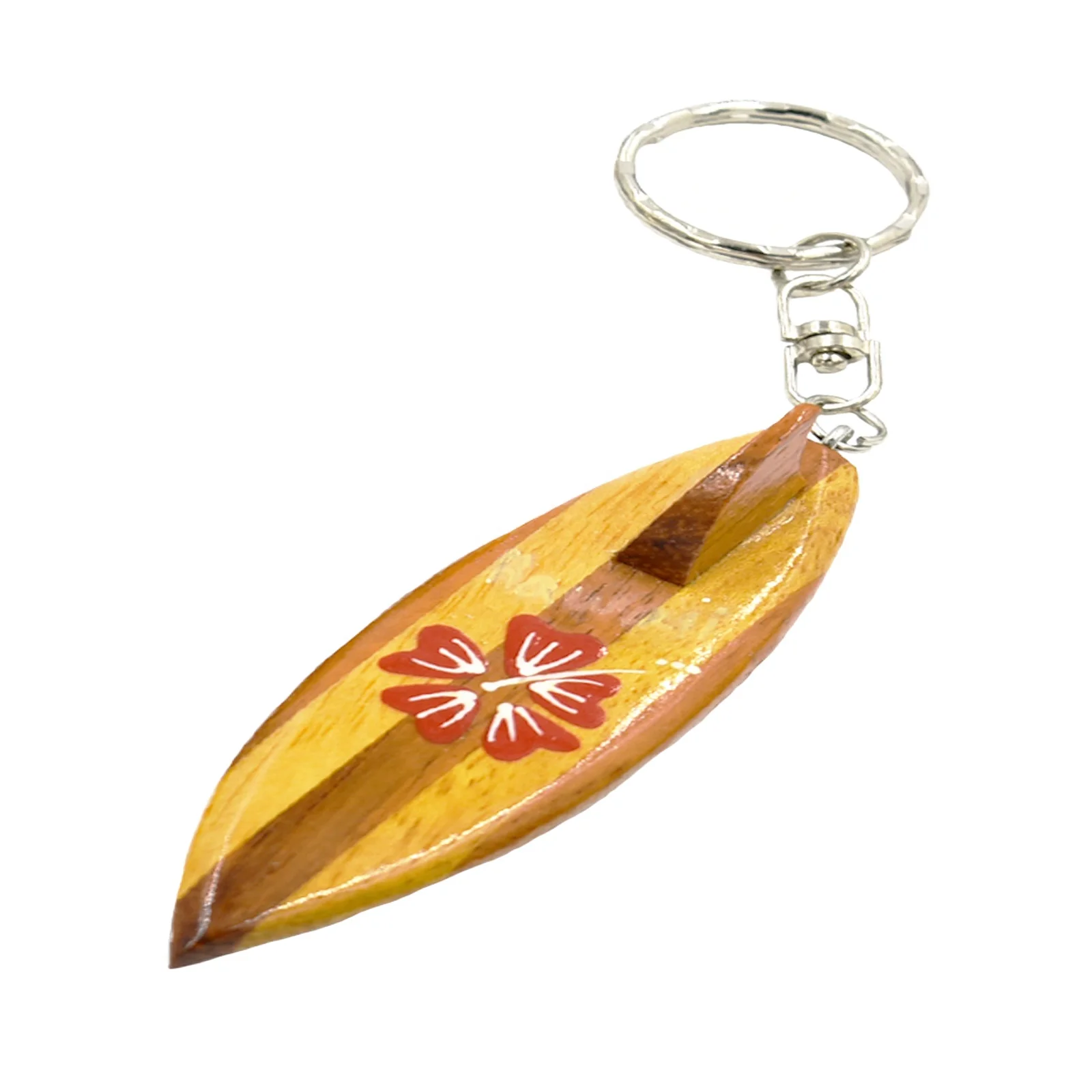 Best seller wood surfboard key chain with hand painted hibiscus flower key holder customized shape key ring