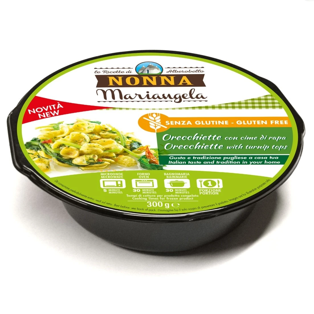 Italian Ready meal - Orecchiette Noodles with Turnip Greens, Vegan meal 300g, defrost 5 minutes microwave