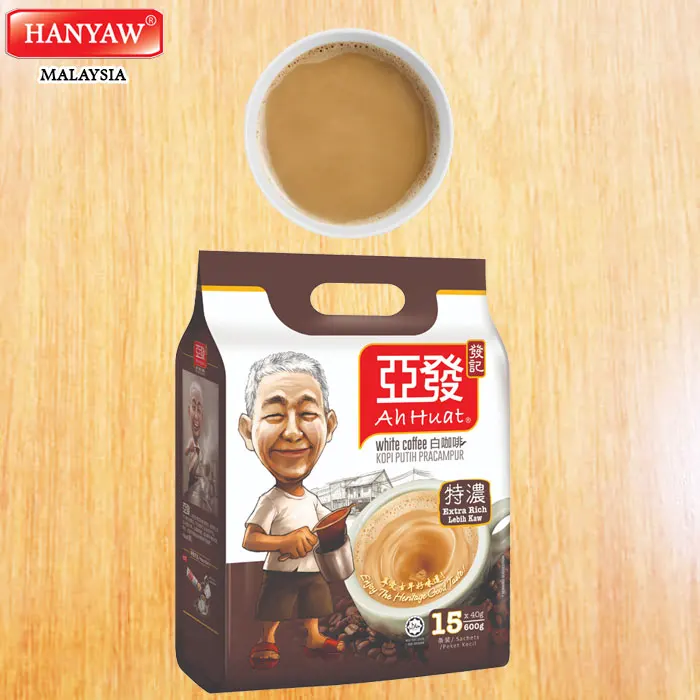 [Малайзия] Быстрая доставка + Halal Сертифицированный AH HUAT 3 в 1 Экстра богатый белый кофе (40 г x 15 саше 20 пакетов/картонная коробка)