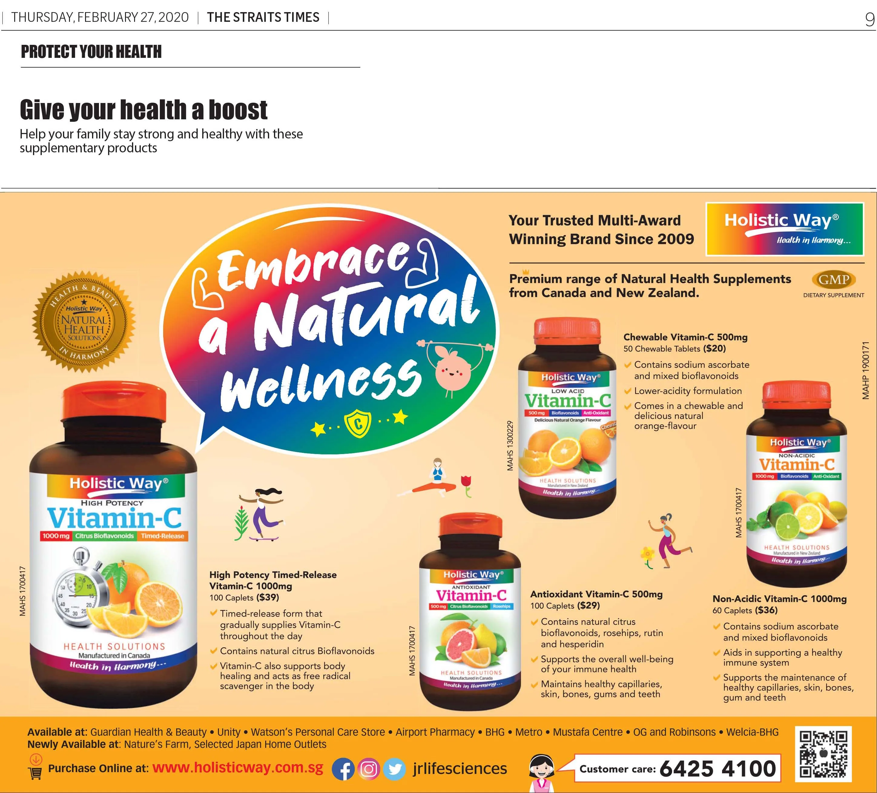 Vitamin-C 1000mg Timed-Release (100 Caplets) Maintain Healthy Capillaries Supplement Holistic Way