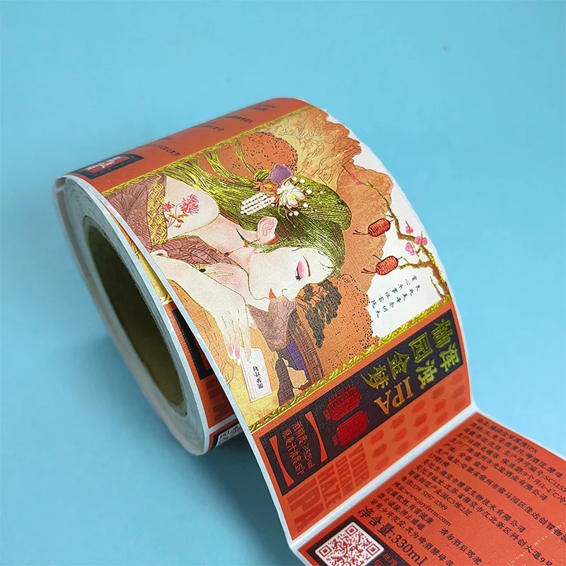 GH-Printing  Custom Adhesive Red Wine Label  Roll Printing Liquor Beer Bottle label Gold Foil Hot Stamping