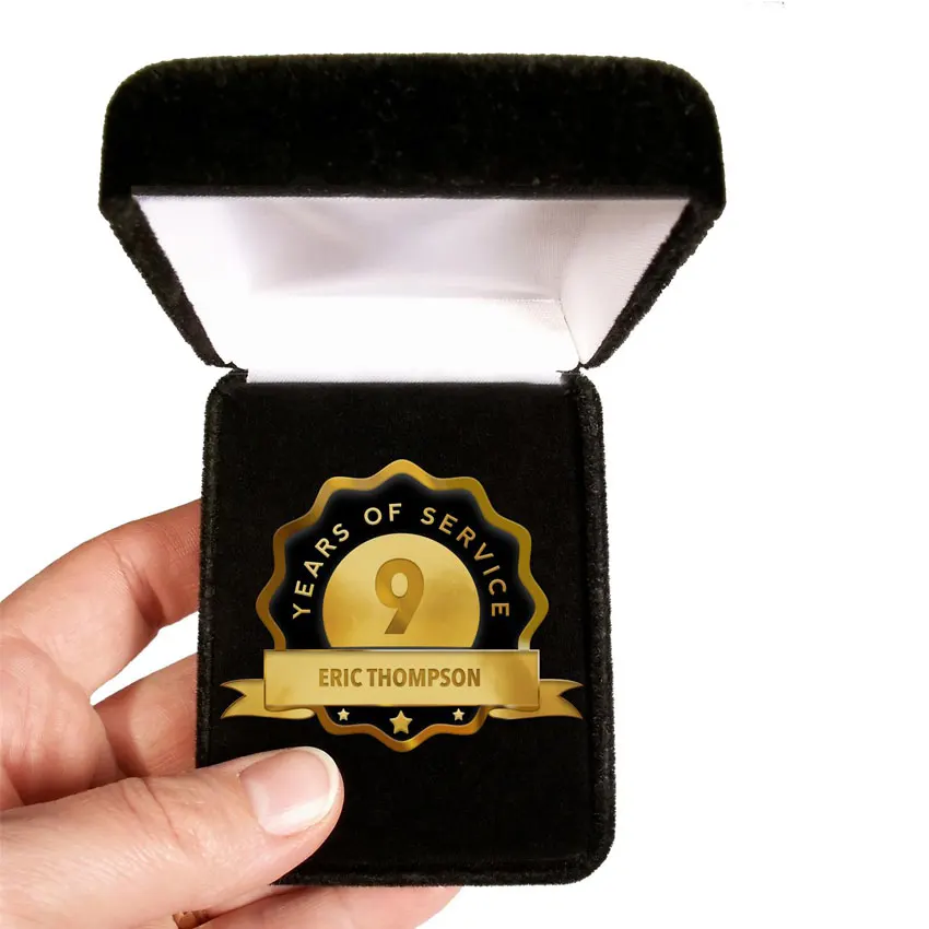 custom company anniversary service employee award velvet metal lapel pin gift box