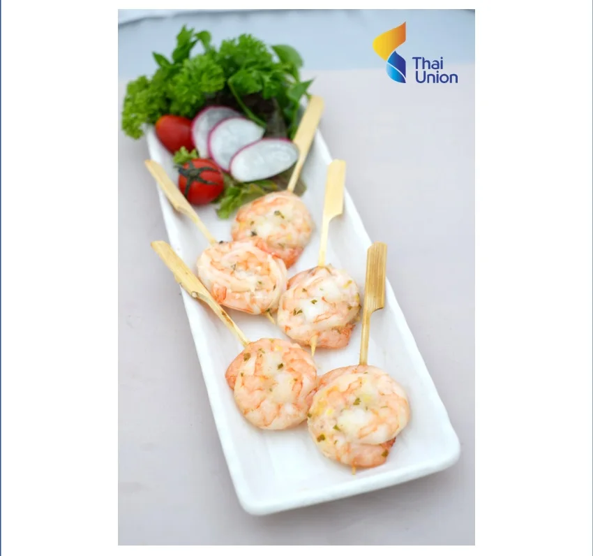 New Product Frozen Garlic and Herb Marinate Shrimp on Skewer White Vannamei Shrimp ready to eat For Retail and Food Services