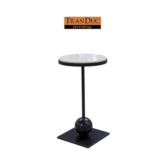 
Round white marble and black metal accent table for hotel bedroom furniture 