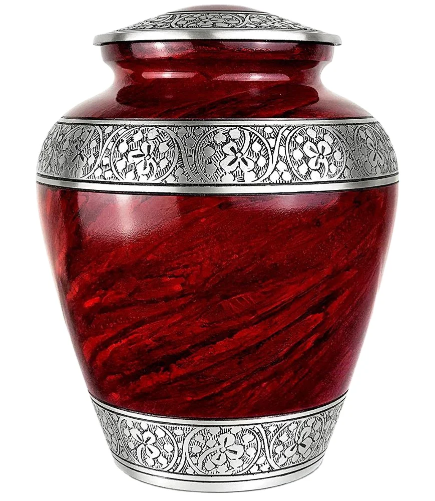 Handcrafted Large European Style Royal Red Cremation Urn for Adult Ashes Unique and Classic Modern Funeral Urn