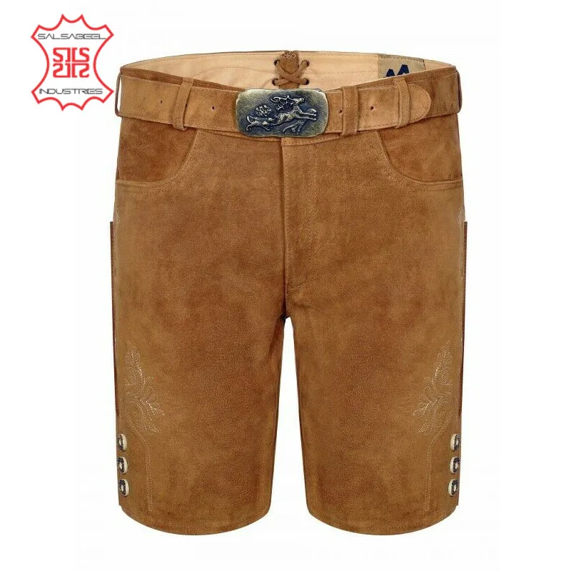 German Trachten Style Best Lederhosen Custom Bavarian Shorts cow bufallo real leather shorts