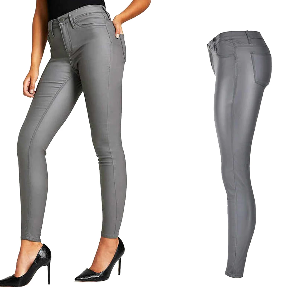 New tight-fitting slit high-waist leather pants office ladies stretch wide-leg pants women