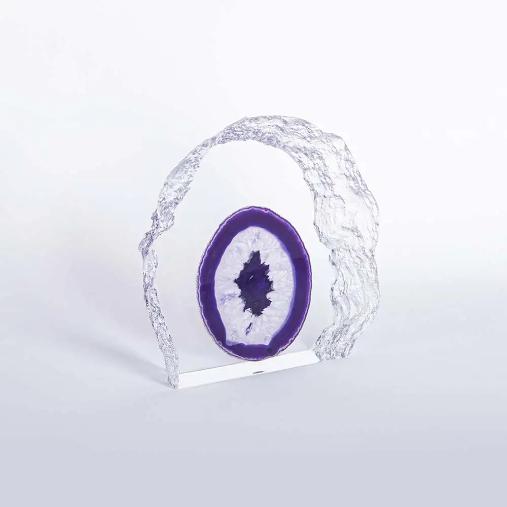 Elegant Blue lace Agate Stone table ornament crystal slice in transparent resin craft energy healing stone decorative specimen