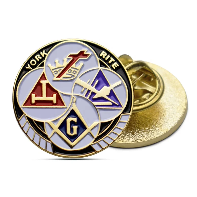 2022 Custom Masonic Soft enamel High quality and best price Round lapel pin badges with clutch