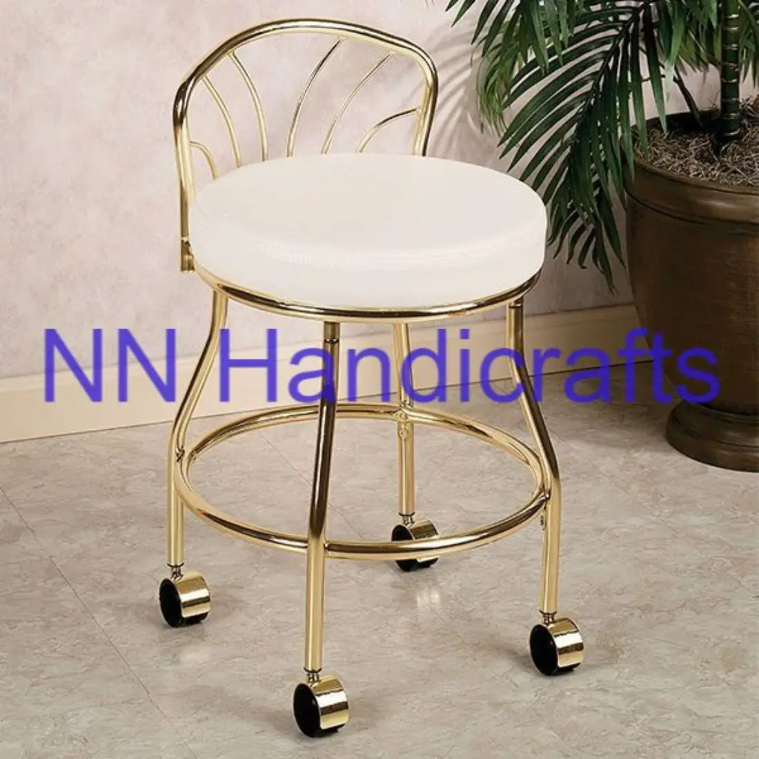 Home Hotel Restaurant Kitchen Fabric Metal Antique Color Copper Antique Round With White Fabric Seat Bench Gift Party Barstool