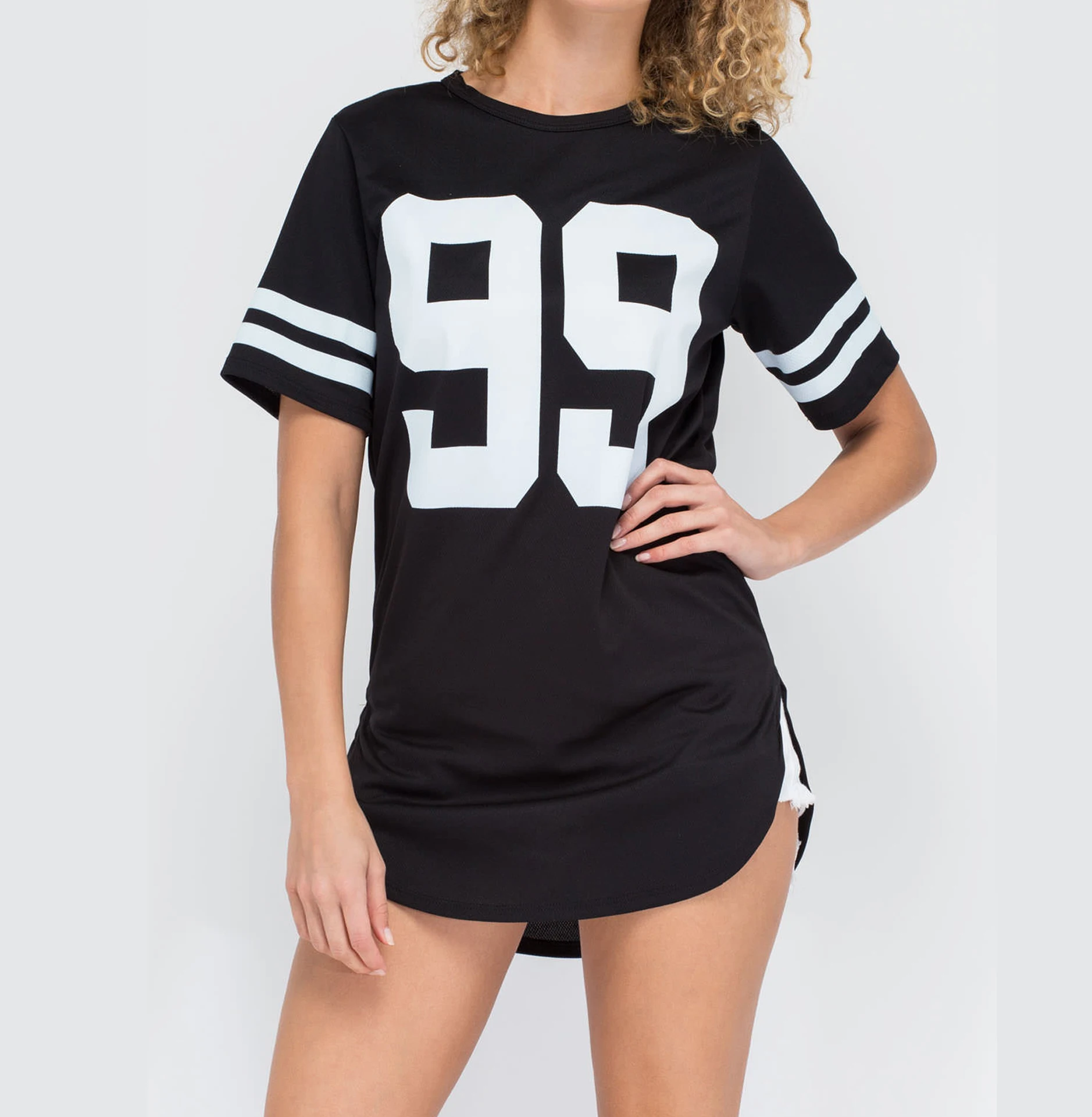 Oversized Baseball T-Shirt Dress Adult Printed Short Sleeve Jersey T-Shirt Women Black Baseball T-Shirt Dress with number
