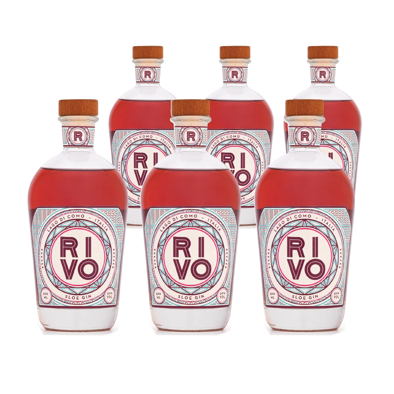 Top quality made in Italy RIVO Sloe Gin case (6 bottles) from Lake Como for cocktail Bars