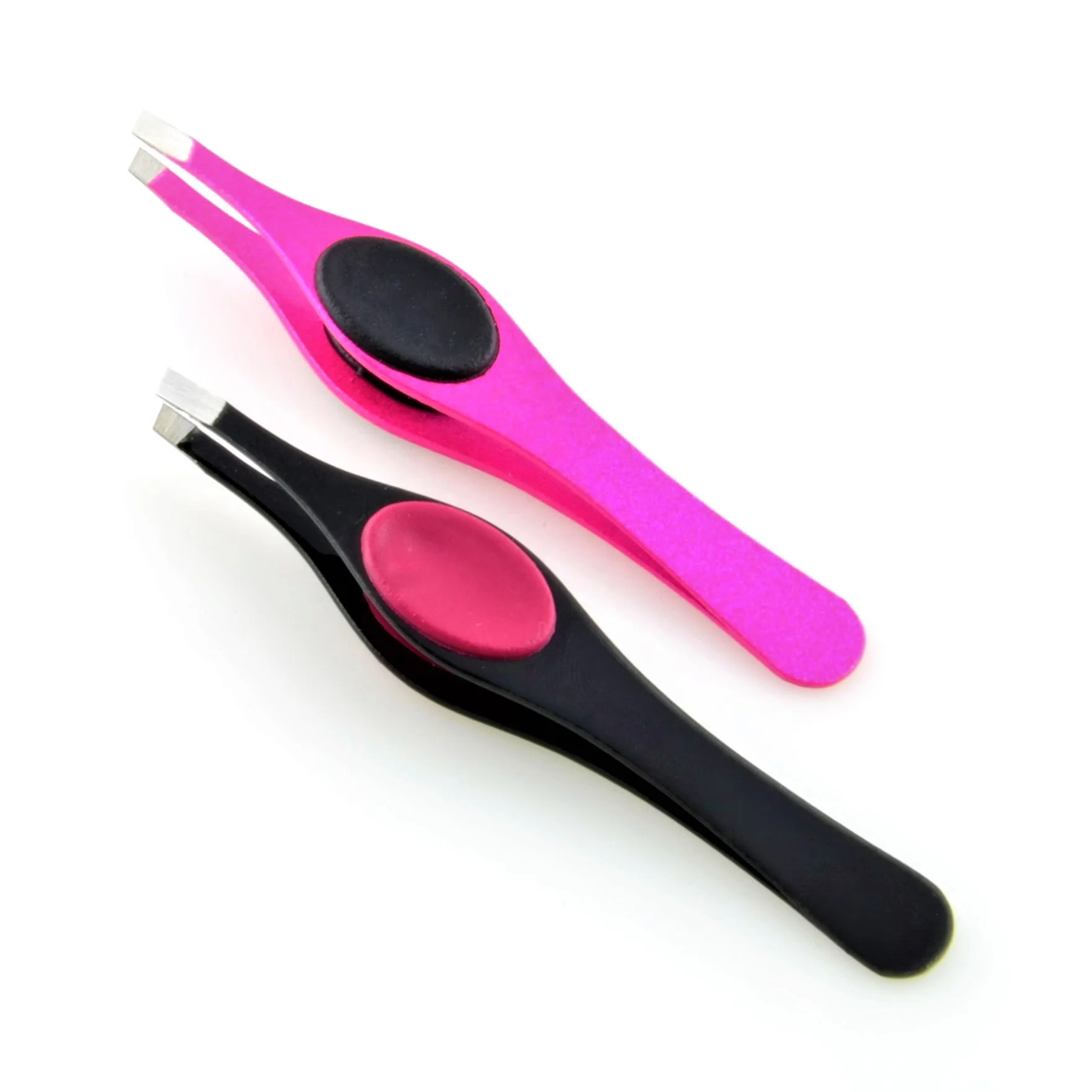 Eyebrow Tweezer Stainless Steel Professional Beauty Slanted Tips for Eyebrow Plucking with Silicon Grip Pink & Purple Glittering