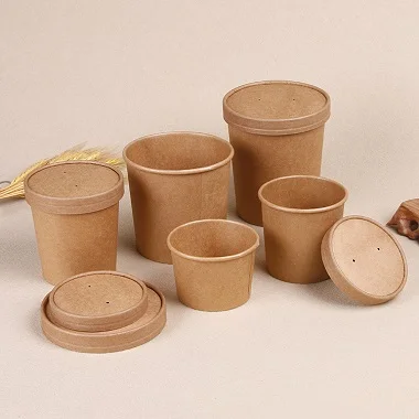 8oz Modern Design Disposable High Quality Kraft Paper Cup Soup Bowl Lids Free Sample Preserves Food Carved Technics Load 5kg