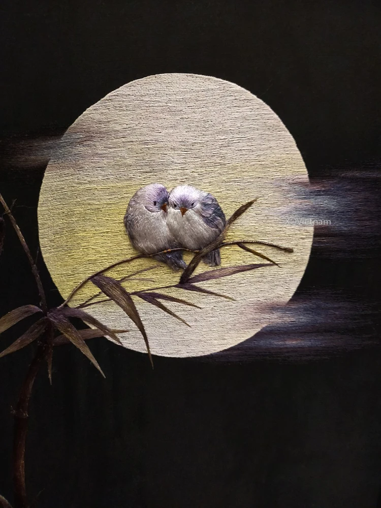 Уникальная Техника картины животные тема свидание под лунным светом две стороны ручная вышивка искусства