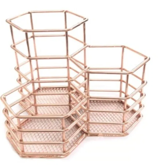 Metal Hollow Makeup Brush Organizer Stationery Storage Container Pencil Holder Pot Basket for Home Bathroom School Office