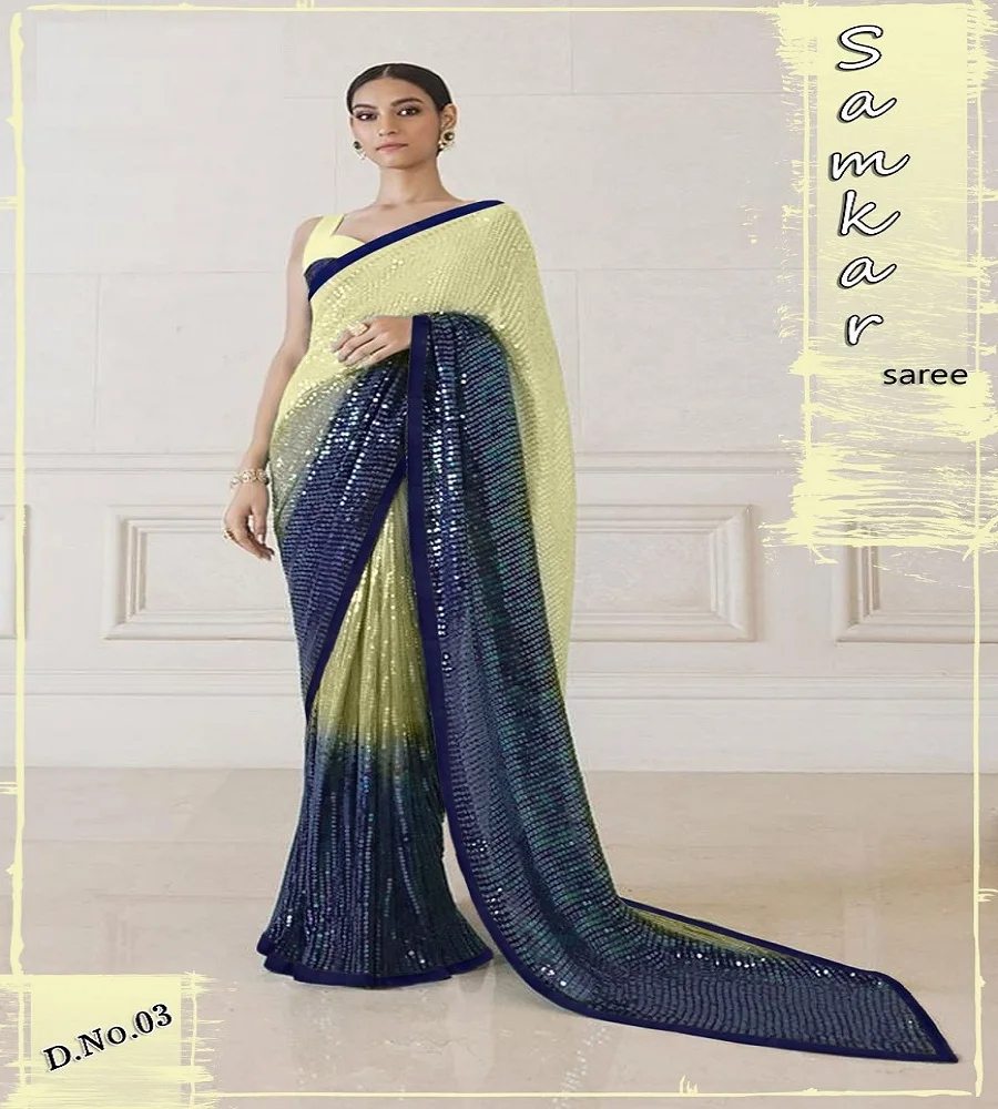 Designer Party Wear Georgette Thread Mirror Sequins Work Stylish Saree latest Collection 2024
