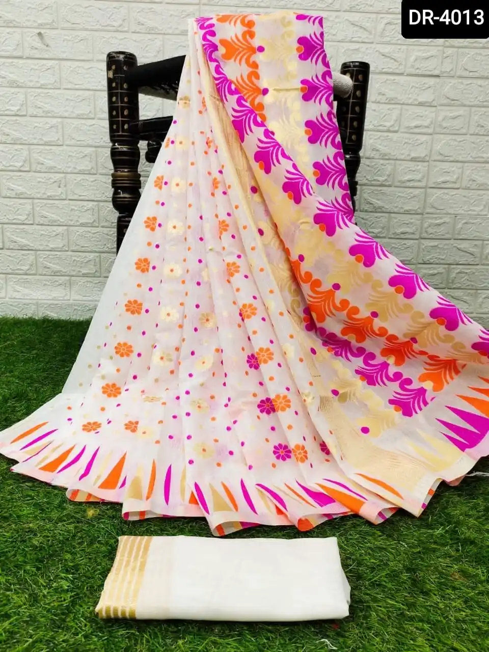Pure Rich Cotton Silk Designer Saree Beautiful Jacquard Work All Over Sari with Rich Pallu and Cotton Silk Blouse Sari for Women