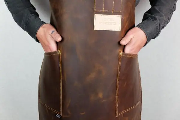 Полнозернистый промасленный кожаный Рабочий Фартук с карманами для ручек Пинцет одобренные CE кухонные кожаные ремни домашнего профессионального использования