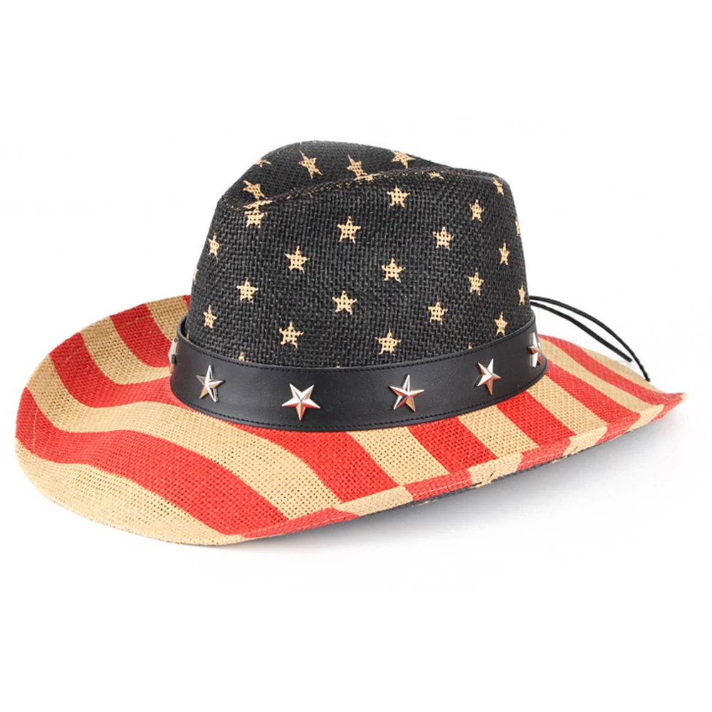 Высококачественные черно-красные Соломенные Ковбойские шляпы со шнурком, фетровые шляпы Cowgirl, шляпы для вечеринок