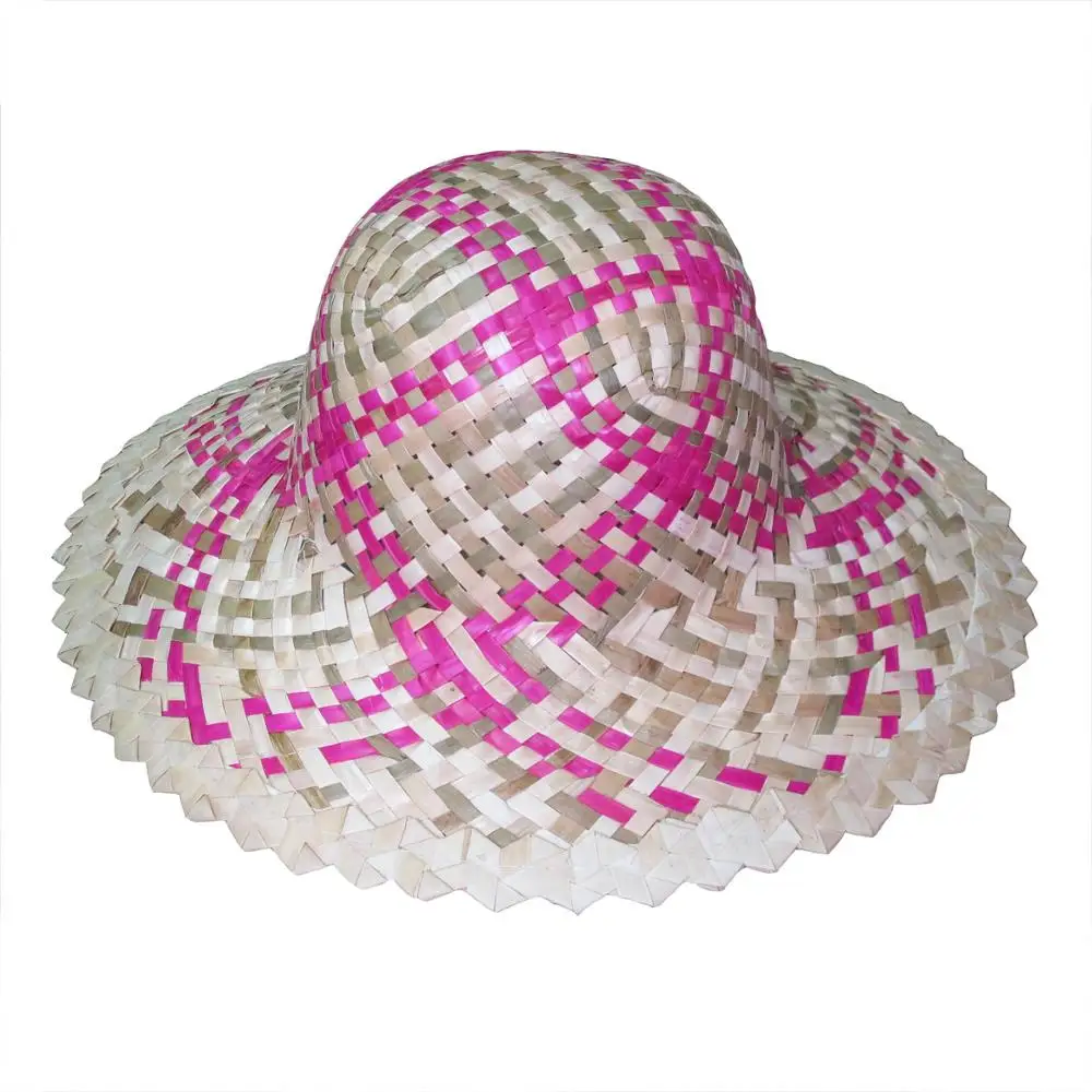 Natural Pink Cowboy Hat Made in Vietnam Fashionable Lady Beach Hat Plain Ribbon Outdoor Travel Durable Palm Leaf Straw Material