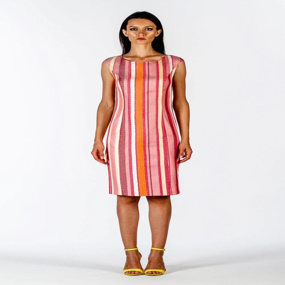 Top Quality Made in Italy Multicolor Striped Dress Midi dress Sleeves for Every Day
