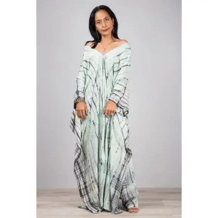 2021 New Arrival Summer Women Clothing Kaftan Manufacturers India Long Sleeve V-neck Tie Dye Kaftan Beach Clothing kaftan dress