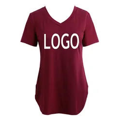 Hot Sexy 100% Cotton V Neck Women T Shirts, Fashion Blank Scoop Hem V Neck Short Sleeves Breathable T Shirts For Ladies