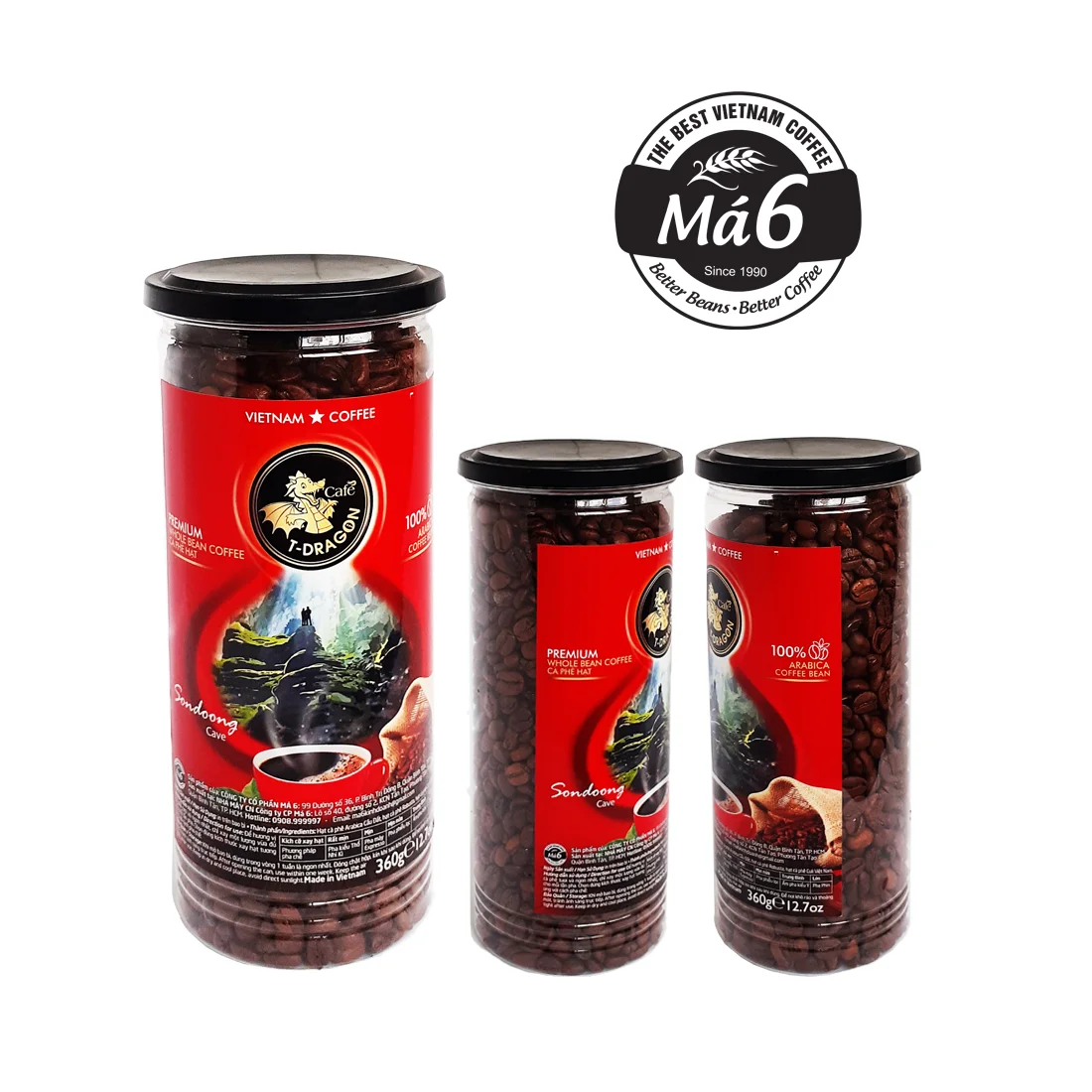 Vietnam MEDIUM ROAST Whole Bean Coffee 360GR CAFE T-DRAGON - PREMIUM WHOLE BEAN - ARABICA COFFEE BEAN