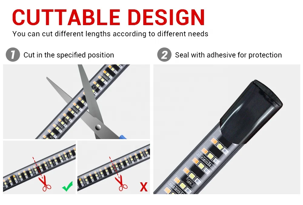 MICTUNING Waterproof Aluminum Gradient Ramp Strip Light Triple Row Tailgate Light Bar for Pickup Truck