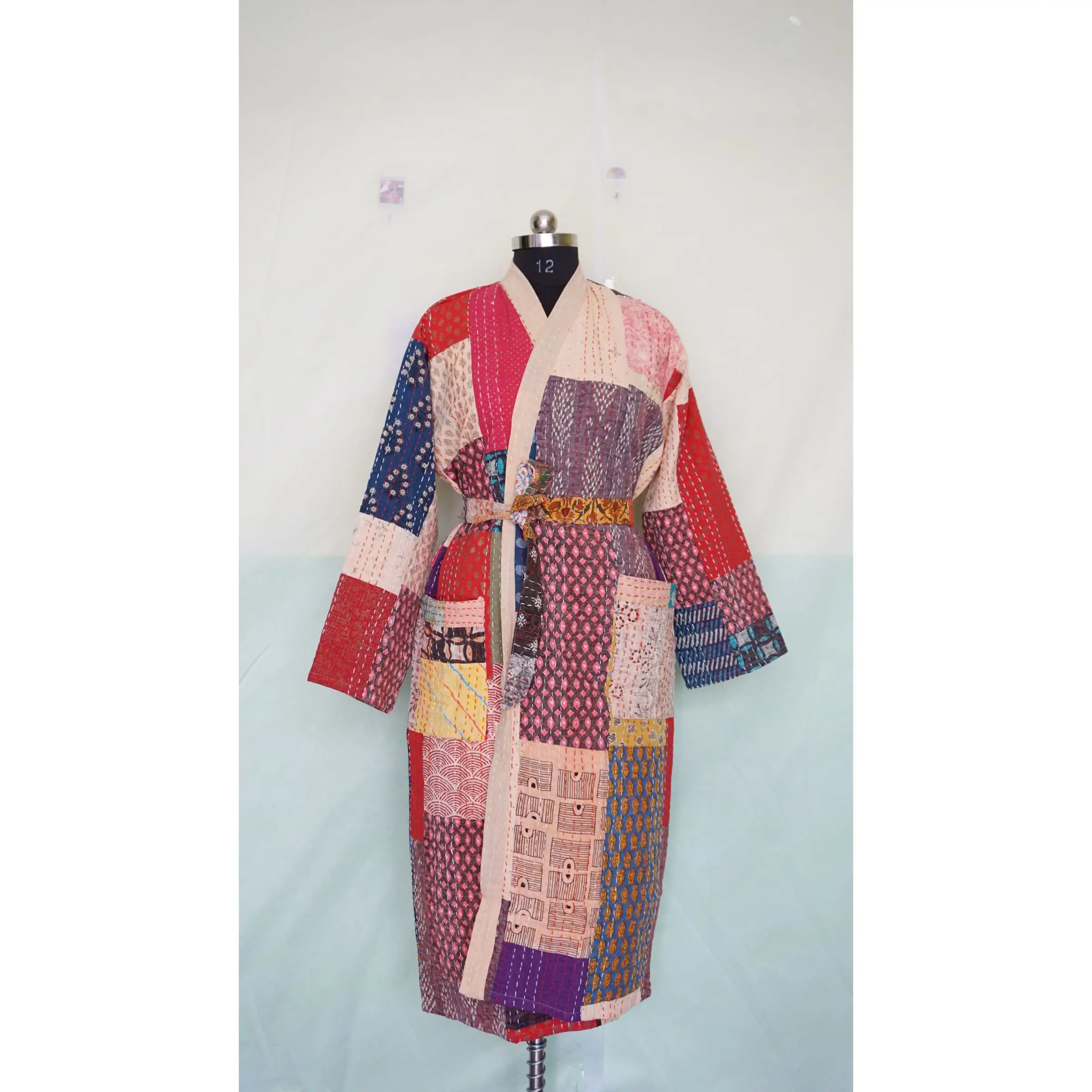 Хлопковое стеганое платье Kantha кимоно пляжная одежда хлопковый банный халат ручной строчки