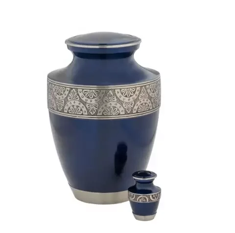 Beautiful Design Blue Engraved Tasty Memorial Metal Brass/Aluminum Adults Human Funeral Ashes Cremation urns