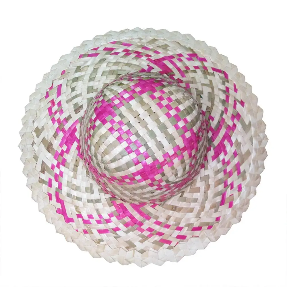 Natural Pink Cowboy Hat Made in Vietnam Fashionable Lady Beach Hat Plain Ribbon Outdoor Travel Durable Palm Leaf Straw Material