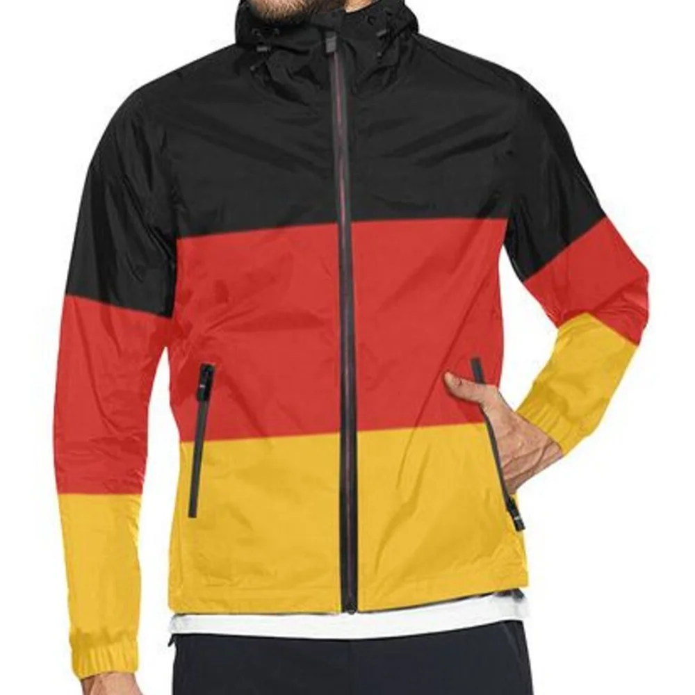 Comfortable Men Full Zip German Flag Color Windbreaker Jacket